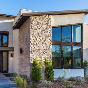 Angular Contemporary Facade With Natural Looking Stone