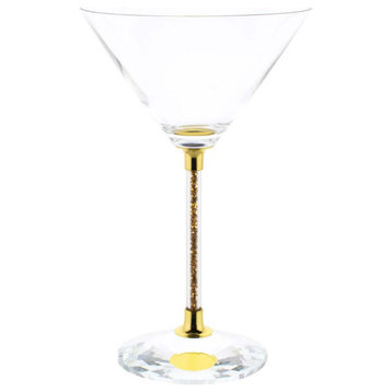 Sparkles Home Martini Glasses with Crystal-Filled Stems - Set of 6 - Gold
