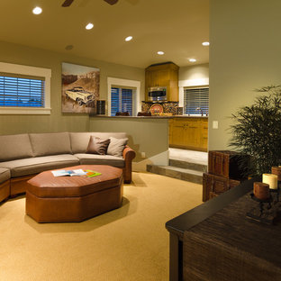 Trendy home theater photo in Portland