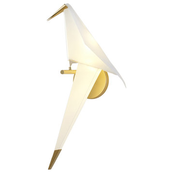 Gold Carbon Steel Frame With White Plastic Bird LED Wall Sconce