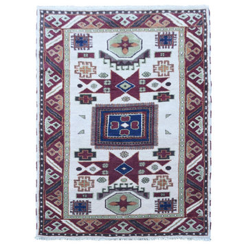 Hand Knotted Afghan Silk And Wool Area Rug Oriental Cream Burgundy