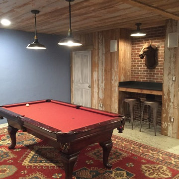 Finished Basement with Re-Claimed Barnboard Ceiling