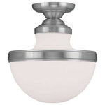 Livex Lighting - Livex Lighting 5722-91 Oldwick - One Light Semi-Flush Mount - Canopy Included.  Shade IncludeOldwick One Light Se Brushed Nickel Hand  *UL Approved: YES Energy Star Qualified: n/a ADA Certified: n/a  *Number of Lights: Lamp: 1-*Wattage:100w Medium Base bulb(s) *Bulb Included:No *Bulb Type:Medium Base *Finish Type:Brushed Nickel