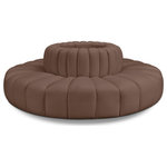 Meridian Furniture - Arc Upholstered Outward Curved Modular Sectional, Brown, 8-Piece: 8 Reverse Corner, Vegan Leather - Unleash modern opulence with the Arc Vegan Leather 8pc. Sectional. Crafted for the modern connoisseur, this Sectional injects an air of refined luxury into any space. Its sleek silhouette, upholstered in supple brown vegan leather, exudes timeless sophistication while the deep channel tufting adds textural intrigue, further elevating the chair's visual appeal. The modular design makes it a versatile chameleon, effortlessly adapting to your evolving needs and preferences. Whether you envision it gracing a chic living room corner, basking in the glow of a bedroom window, or adding a touch of drama to a home office, the Arc seamlessly complements your unique interior aesthetic.