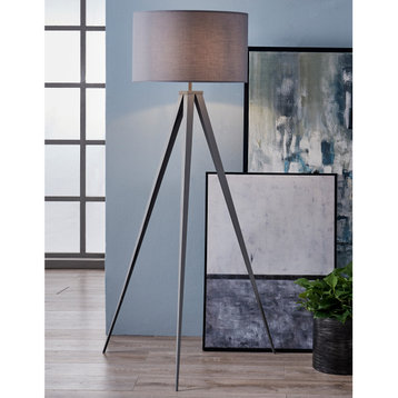 62" Tripod Floor Lamp with Drum Shade, Gray