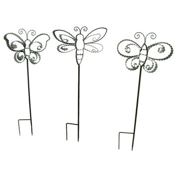 Corrugated Metal Ribbon Butterfly Garden Stakes Set of 3