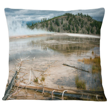 Grand Prismatic Spring Landscape Photography Throw Pillow, 18"x18"