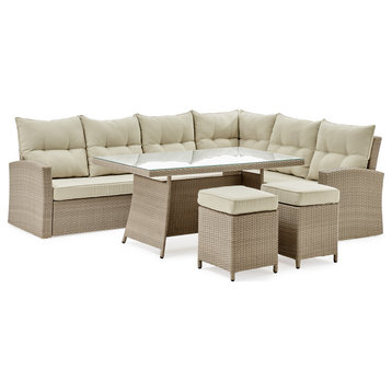 Canaan All-Weather Wicker Set, Sofa, Loveseat, Cocktail Table, Two Stools