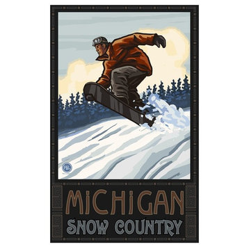 Paul A. Lanquist Michigan Snowboarder Jumping Hills Snow Art Print, 12"x18"