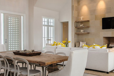 Inspiration for a transitional great room remodel in Dallas with white walls