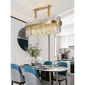 Modern gold crystal chandelier for dining room, kitchen island, 35.4"