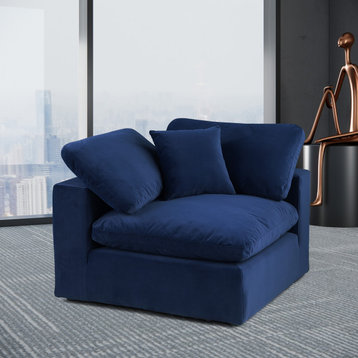 Comfy Beige Linen Textured Fabric Modular Chair, Navy, Velvet, Corner Chair