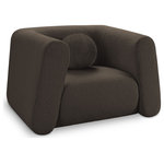 Meridian Furniture - Abbington Boucle Fabric Upholstered Chair, Brown - Give your room a new look with the chic Abbington chair in stunning brown boucle fabric. Embrace the richness of its texture and the boxy, geometrically inspired design that adds a touch of contemporary flair. This chair is not just furniture; it's an aesthetic experience. Complete with an included ball pillow, the Abbington chair is a sophisticated choice, promising both comfort and style for your living space. Redefine elegance with this eye-catching addition to your home from an unparalleled collection that lets you mix and match to suit your style preferences.