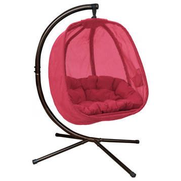 66H x 34W x 43D Red Hanging Egg Patio Chair