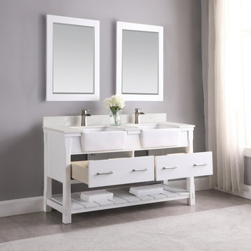 Georgia 60" Double Bathroom Vanity Set in White and Composite Carrara White Ston