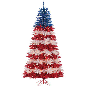 Patriotic America Tree  With 1040 Clear Lights and 10 Twinke Lights, 7.5 Foot