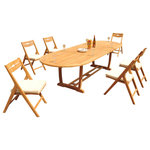 Teak Deals - 7-Piece Outdoor Teak Dining Set: 117" Masc Oval Table, 6 Surf Folding Arm Chairs - Set includes: 117" Double Extension Oval Dining Table and 6 Folding Arm Chairs.