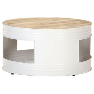 vidaXL Coffee Table Round End Table Accent Sofa Table White Solid Mango Wood