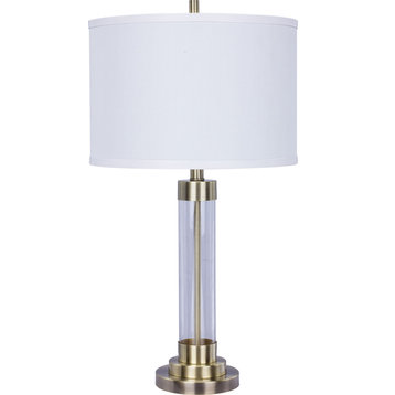 Glass & Metal Table Lamp - Antique Brass, Clear
