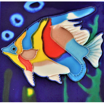 6x6" Colorful Tropical Fish Ceramic Art Tile Hot Plate Trivet and Wall Decor