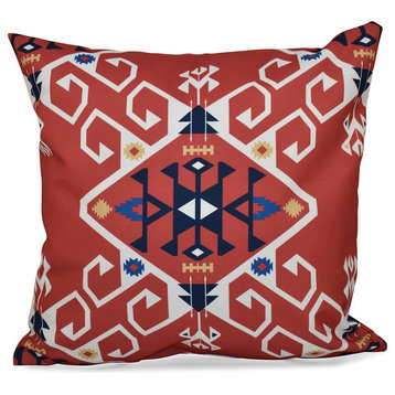 Jodhpur Medallion, Geometric Print Pillow, Coral, 16"x16"