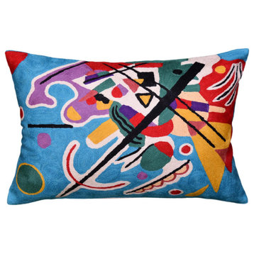 Lumbar Kandinsky Decorative Pillow Cover Blue Painting Abstract Wool 14x20