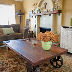 Rustic Rail Cart Table with 3 wheels - Coffee Tables