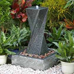 Solid Modern Stone Fountains crafted from Granite - Crabtree Falls - Outdoor Fountains And Ponds