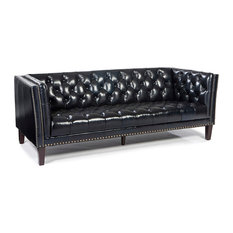 Black Tufted Sofas Houzz Bay Campbell Leather Tufted Sofa Black Sofas
