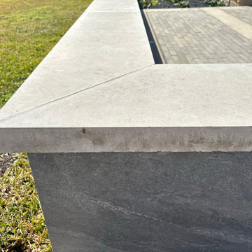 Close Up of Concrete Capstone Corner on Stone Wall