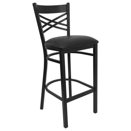 Hercules Series Black "X" Back Metal Restaurant Barstool, Black Vinyl Seat