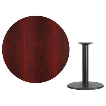 42" Round Mahogany Laminate Table Top With 24" Round Table H Base