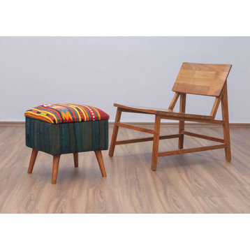 Unique Stool Upholstered with Handwoven Kilim 16"x16"x18"