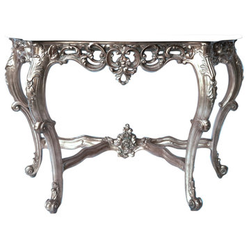 Rosia 53" White Marble Console Table, Silver Base