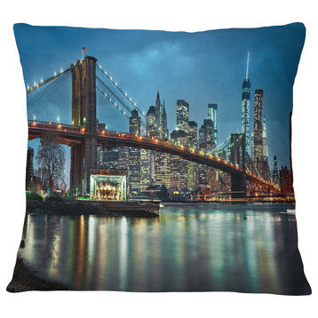 Brooklyn Bridge and Skyscrapers Cityscape Throw Pillow, 16"x16"