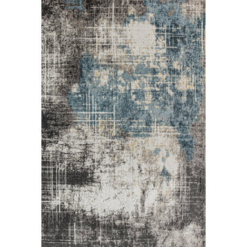 Delmont Midnight Distressed Transitional Black Area Rug, 2'6" x 8'