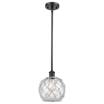 Ballston Farmhouse Rope 1 Light Pendant, Oil Rubbed Bronze, Clear Glass With