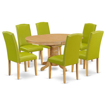 East West Furniture Avon 7-piece Wood Dining Set in Oak/Autumn Green