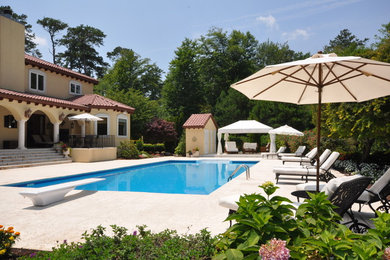 Pool - huge mediterranean backyard concrete paver and rectangular lap pool idea in Other