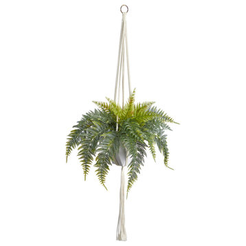 25" Fern Hanging Artificial Plant, Decorative Basket