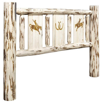 Montana Woodworks Wood King Headboard with Engraved Bronc Design in Natural