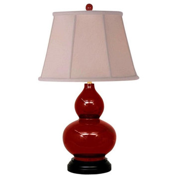 Beautiful Oxblood Red Porcelain Gourd Vase Table Lamp 23.5"