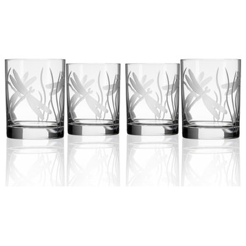 Dragonfly Double Old Fashioned Glass 13oz, Set of 4
