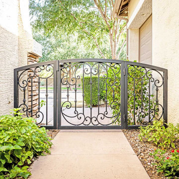 Tuscan Arched Iron Gate with Matching Side Panels