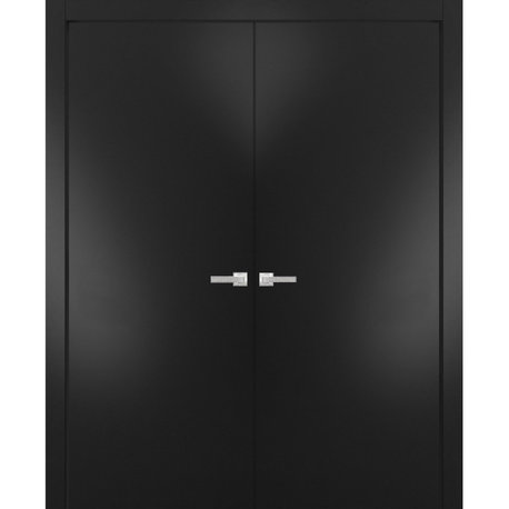 Modern Solid Double Doors 72 x 84 | Planum 0010 Black Matte | French
