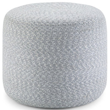 Simpli Home Bayley Boho Round Braided Pouf in Blue and Natural Cotton