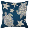 Marina Turtle And Stars Indoor/Outdoor Pillow, Navy, 18" X 18"