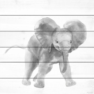 "Playful Elephant" Painting Print on White Wood, 40x40