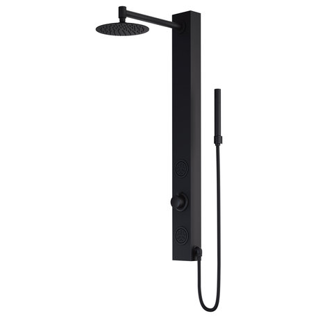 Gardenia 39" H x 4" W 2-Jet Retro Shower Panel with Round Shower Head, Matte Black