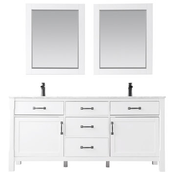 Maribella White Bathroom Vanity Set, 72", With Mirror